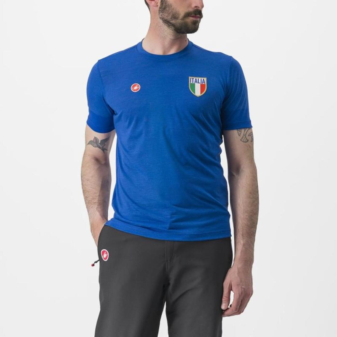 CASTELLI Cyklistické tričko s krátkym rukávom - ITALIA MERINO - modrá XL