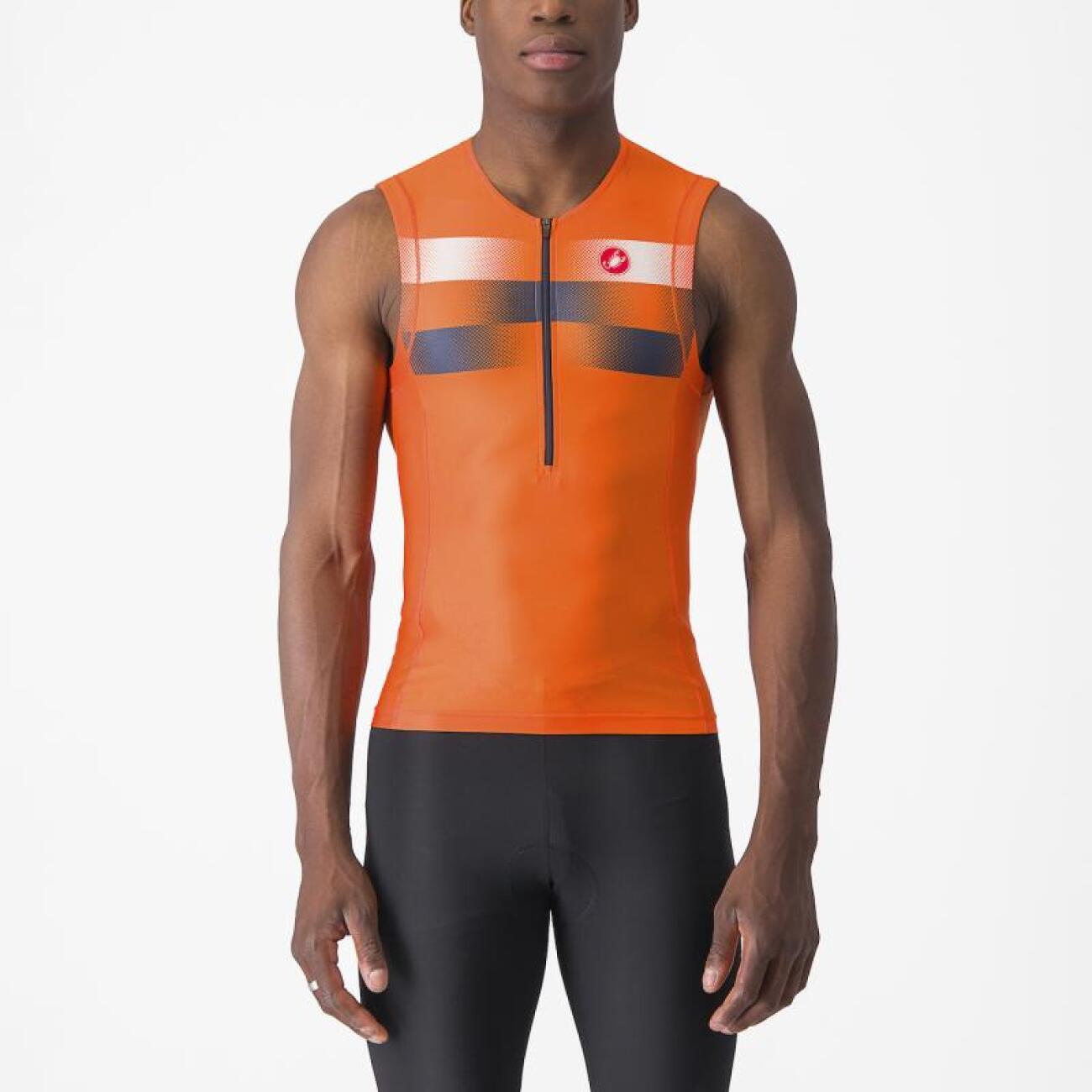 CASTELLI Cyklistický dres bez rukávov - FREE TRI 2 - oranžová/modrá XL
