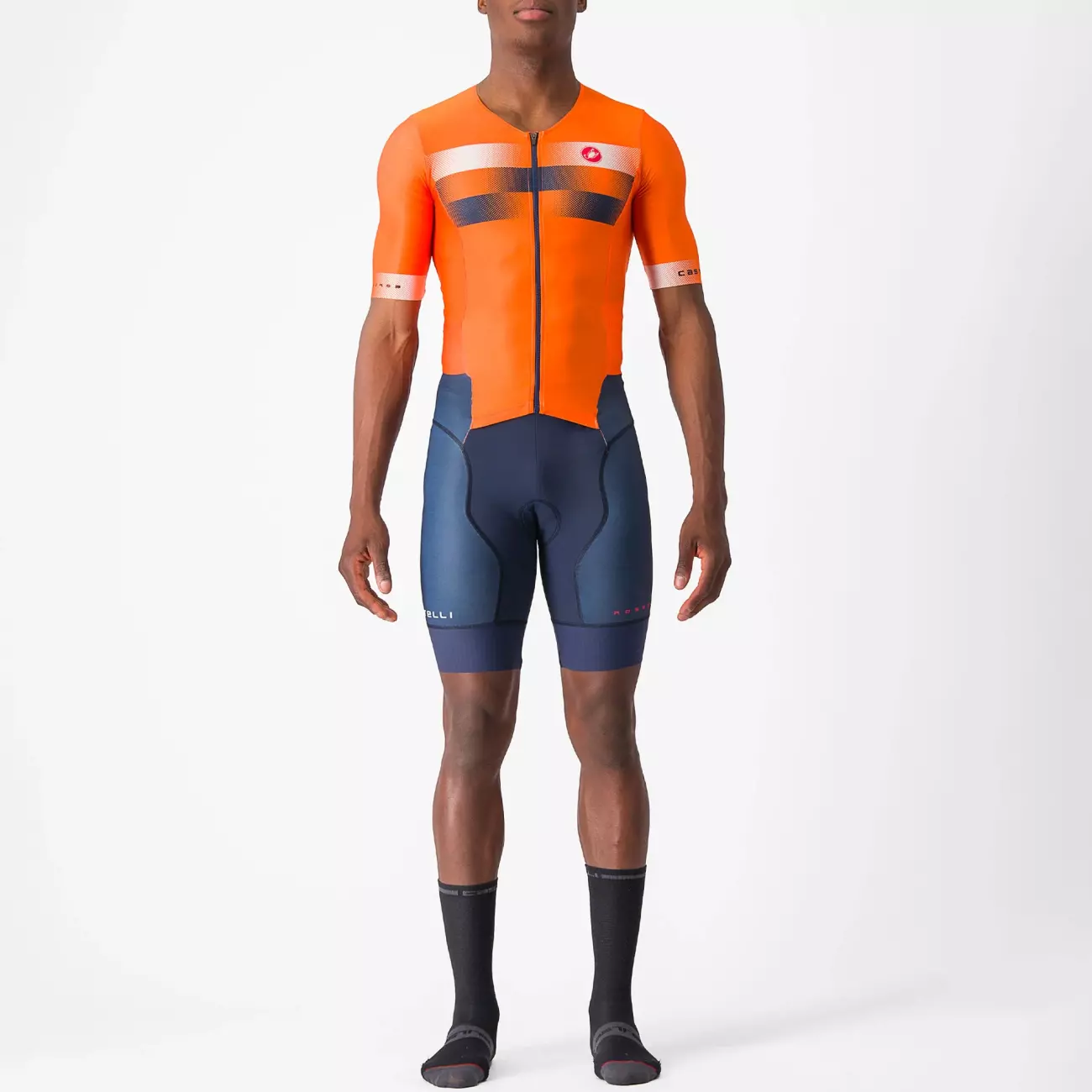 CASTELLI Cyklistická kombinéza - FREE SANREMO 2 - oranžová/modrá XS