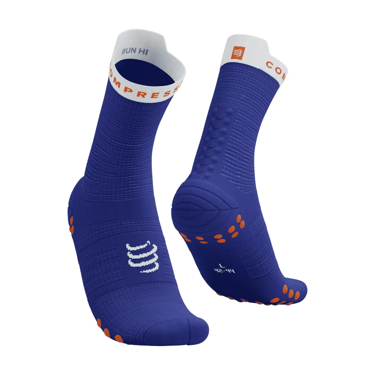 
                COMPRESSPORT Cyklistické ponožky klasické - PRO RACING  V4.0 RUN HIGH - modrá/biela
            