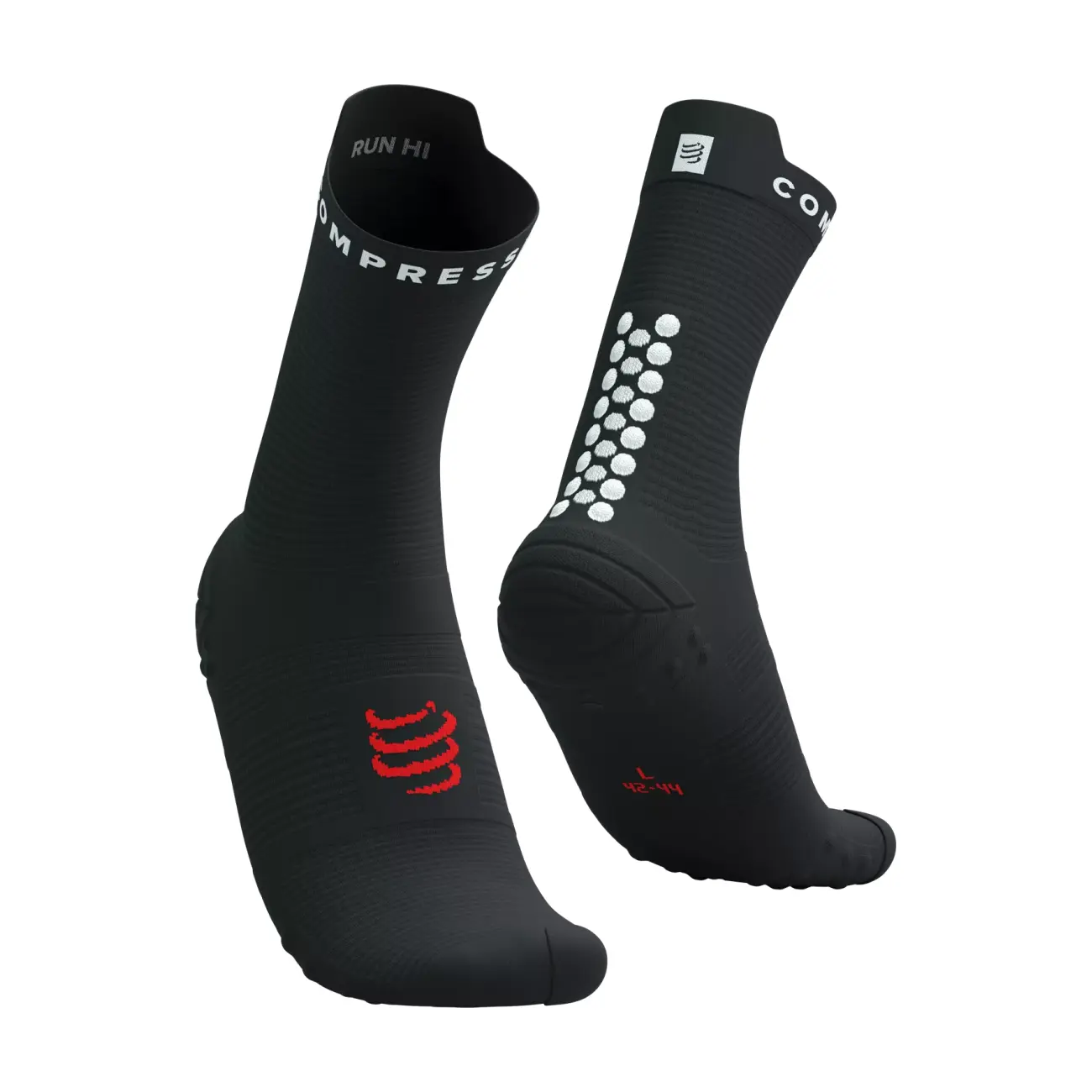 
                COMPRESSPORT Cyklistické ponožky klasické - PRO RACING  V4.0 RUN HIGH - čierna/biela 42-44
            