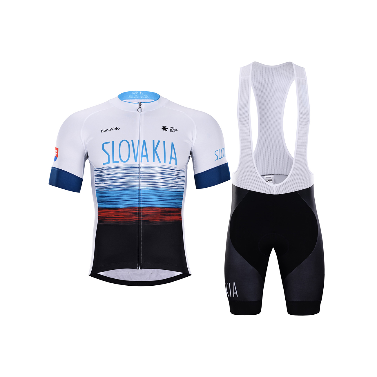 
                BONAVELO Cyklistický krátky dres a krátke nohavice - SLOVAKIA - biela/červená/modrá/čierna
            